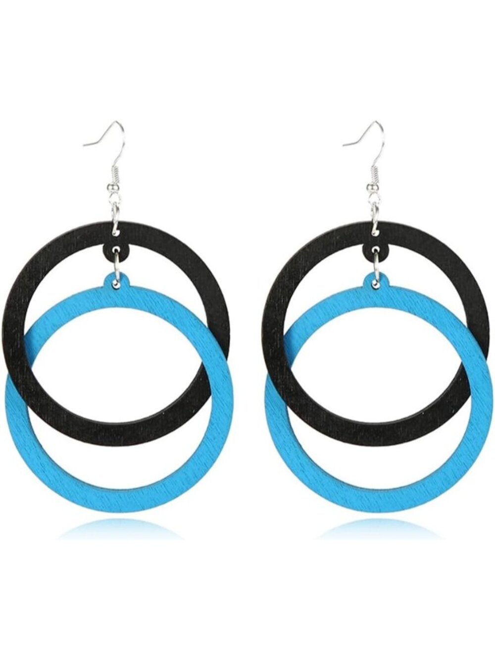 Women's Black Blue Bohemian Unique Handmade Wooden Hoop Splicing Earrings